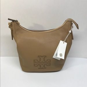 Tory Burch Harper Zip Leather Hobo Purse Camel NWT